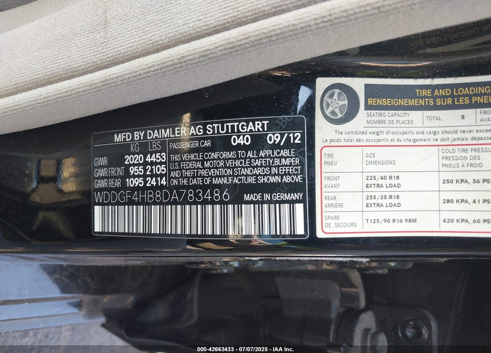 2013 MERCEDES-BENZ C CLASS VIN: WDDGF4HB8DA783486