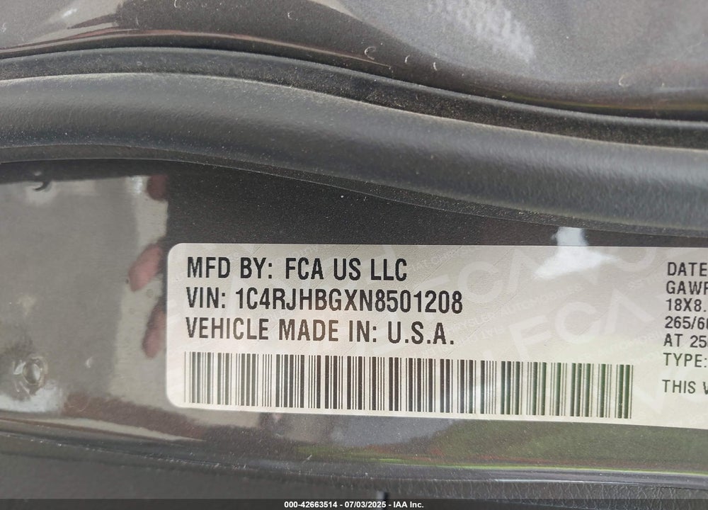 2022 JEEP GRAND CHEROKEE VIN: 1C4RJHBGXN8501208