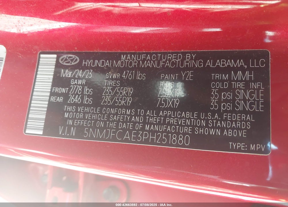 2023 HYUNDAI TUCSON VIN: 5NMJFCAE3PH251880