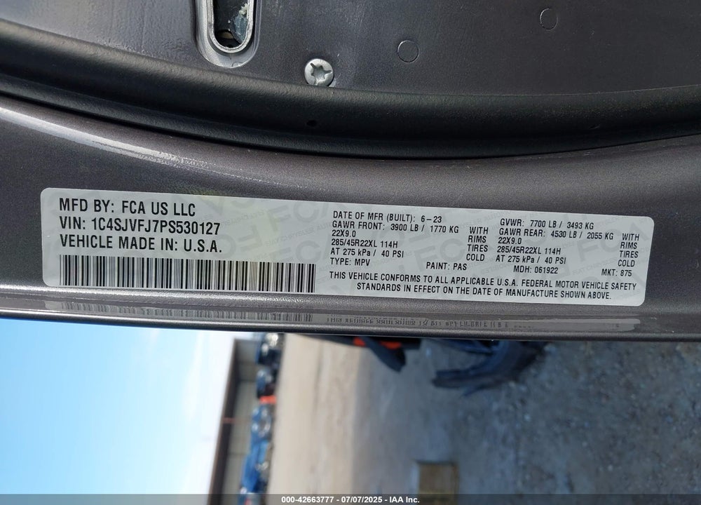 2023 JEEP GRAND WAGONEER VIN: 1C4SJVFJ7PS530127