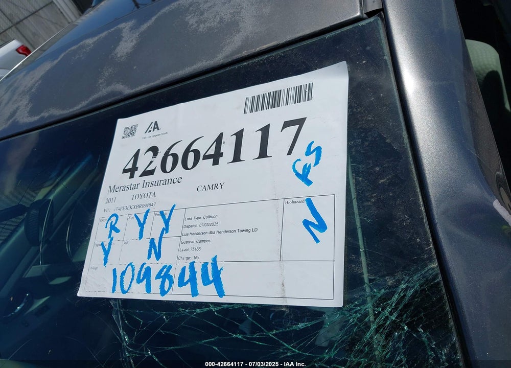 2011 TOYOTA CAMRY VIN: 4T4BF3EKXBR094047