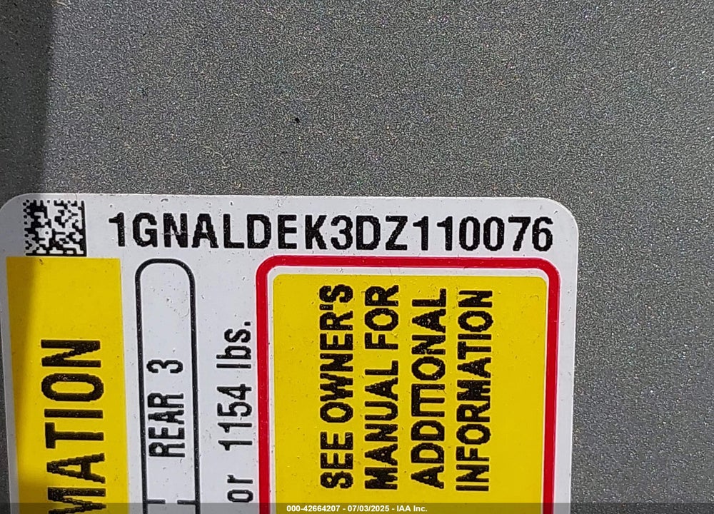 2013 CHEVROLET EQUINOX 1LT VIN: 1GNALDEK3DZ110076
