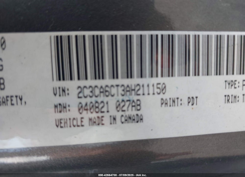 2010 CHRYSLER 300 VIN: 2C3CA6CT3AH211150