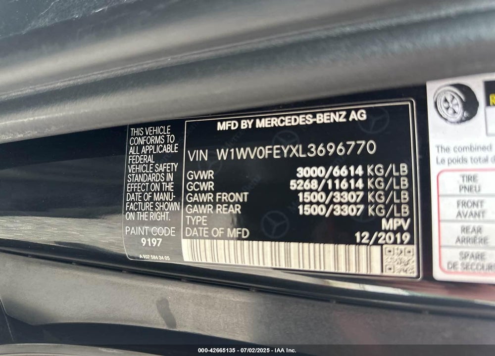 2020 MERCEDES-BENZ METRIS VIN: W1WV0FEYXL3696770
