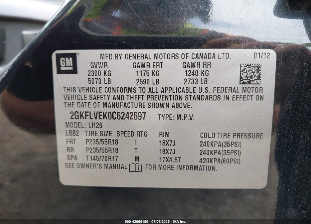 2012 GMC TERRAIN SLT-1 VIN: 2GKFLVEK0C6242697