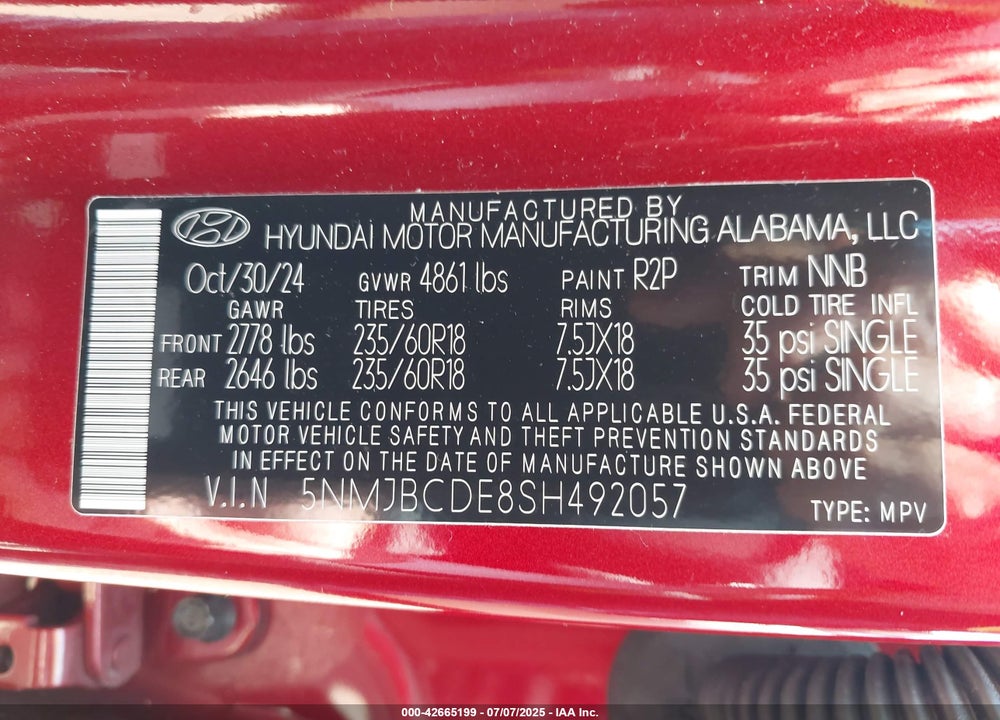2025 HYUNDAI TUCSON SEL VIN: 5NMJBCDE8SH492057