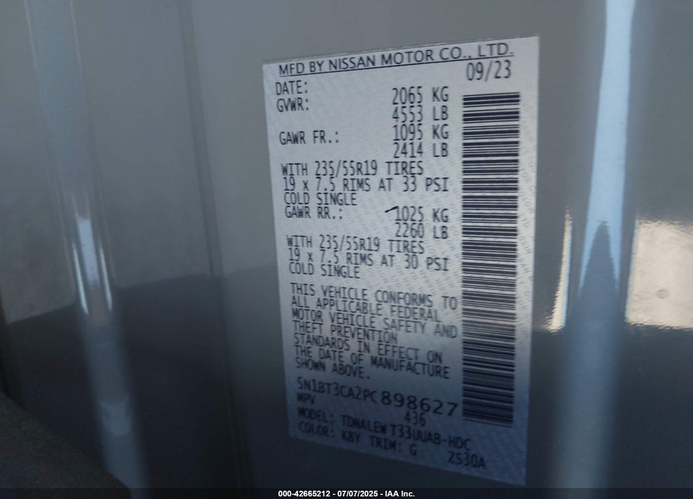 2023 NISSAN ROGUE VIN: 5N1BT3CA2PC898627
