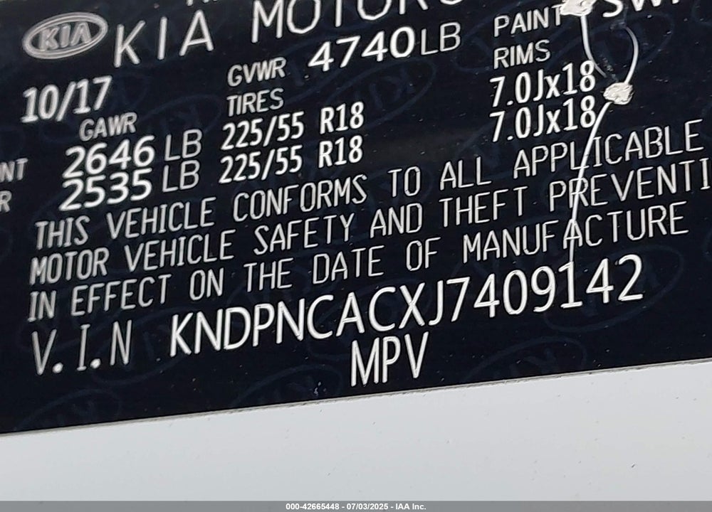2018 KIA SPORTAGE VIN: KNDPNCACXJ7409142