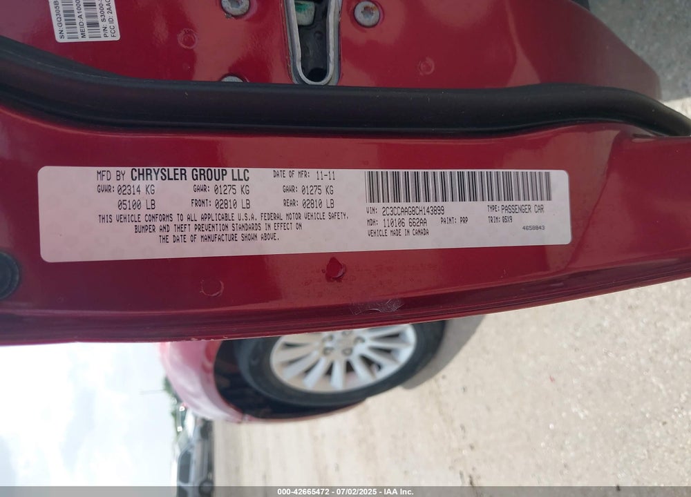 2012 CHRYSLER 300 VIN: 2C3CCAAG8CH143899