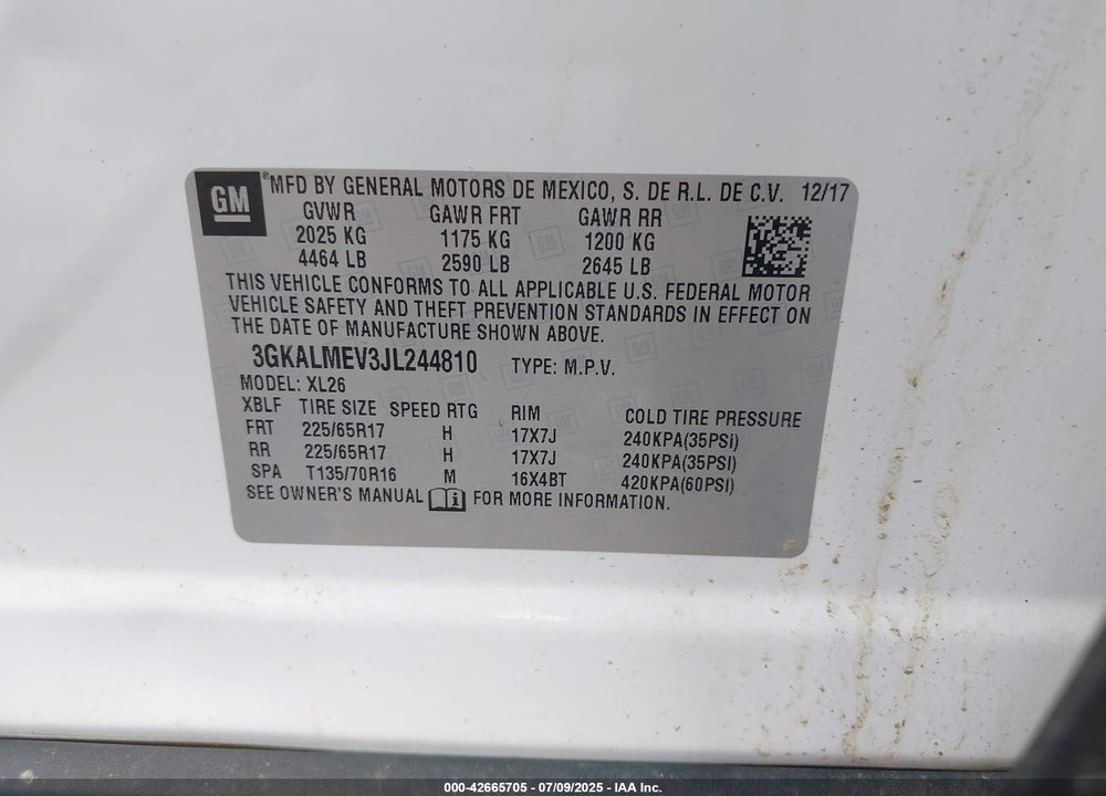 2018 GMC TERRAIN VIN: 3GKALMEV3JL244810