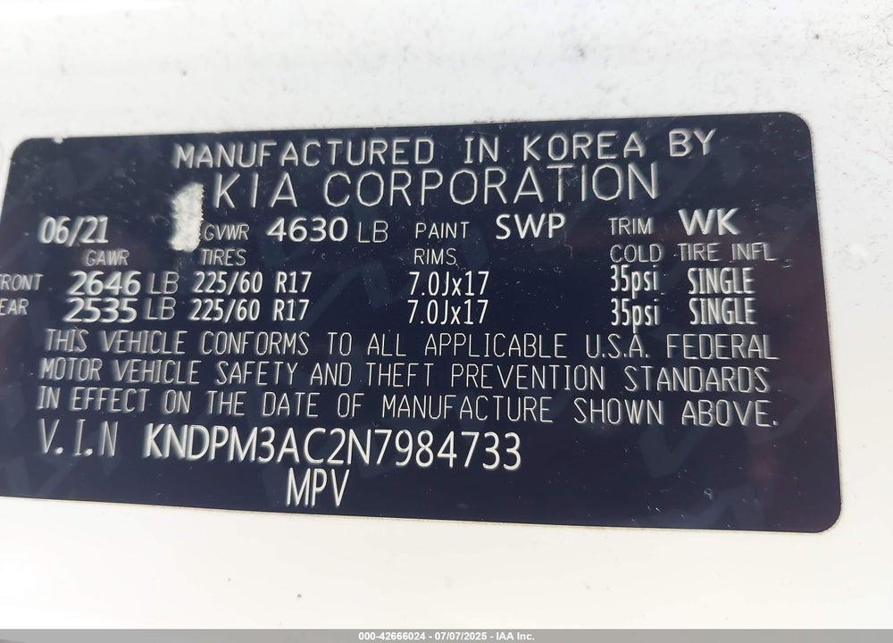 2022 KIA SPORTAGE VIN: KNDPM3AC2N7984733