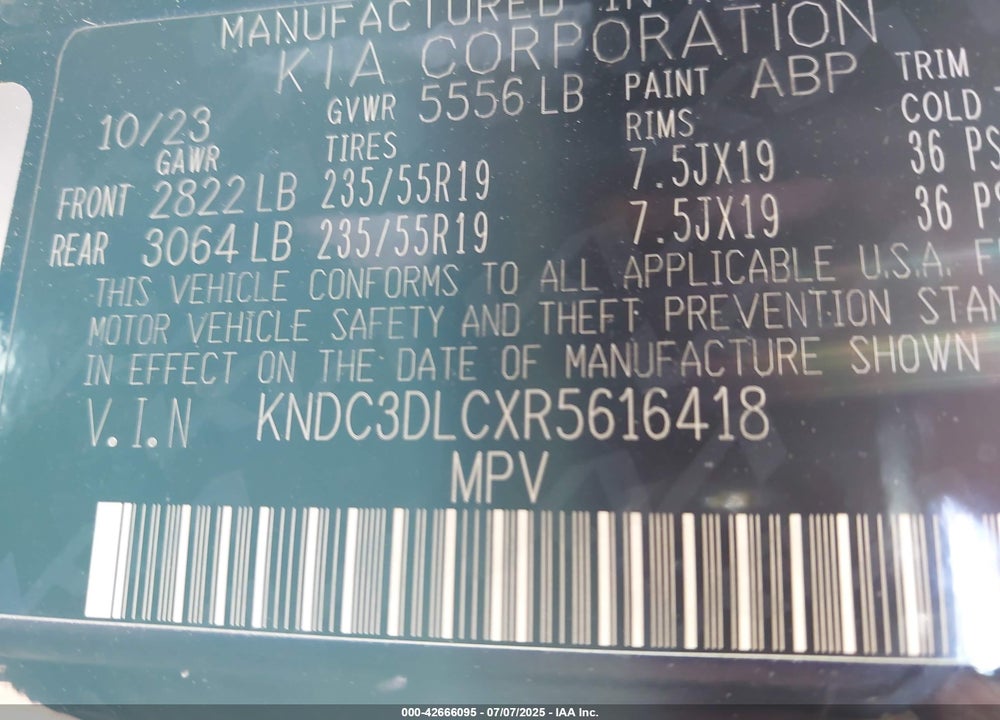 2024 KIA EV6 VIN: KNDC3DLCXR5616418