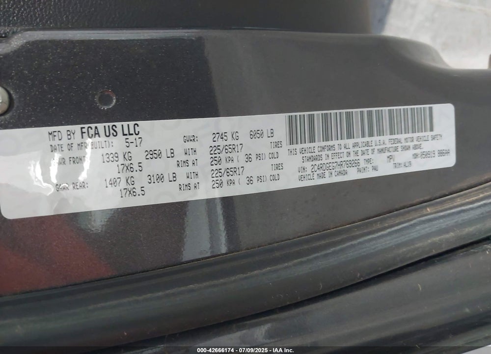 2017 DODGE GRAND CARAVAN GT VIN: 2C4RDGEG7HR769266