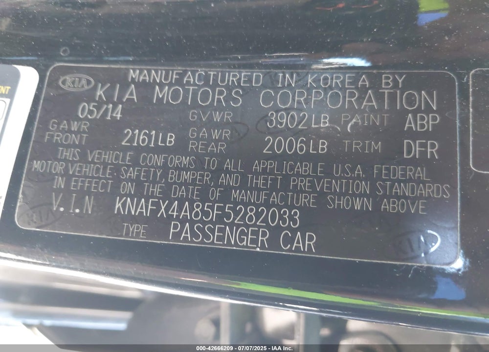2015 KIA FORTE VIN: KNAFX4A85F5282033