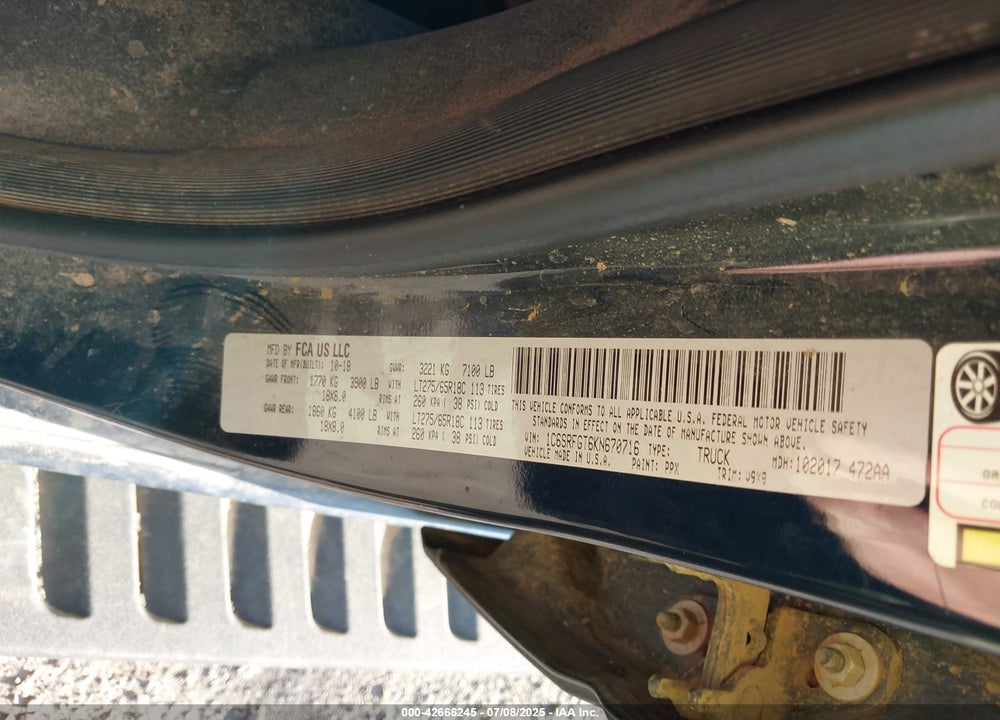 2019 RAM 1500 VIN: 1C6SRFGT6KN670716