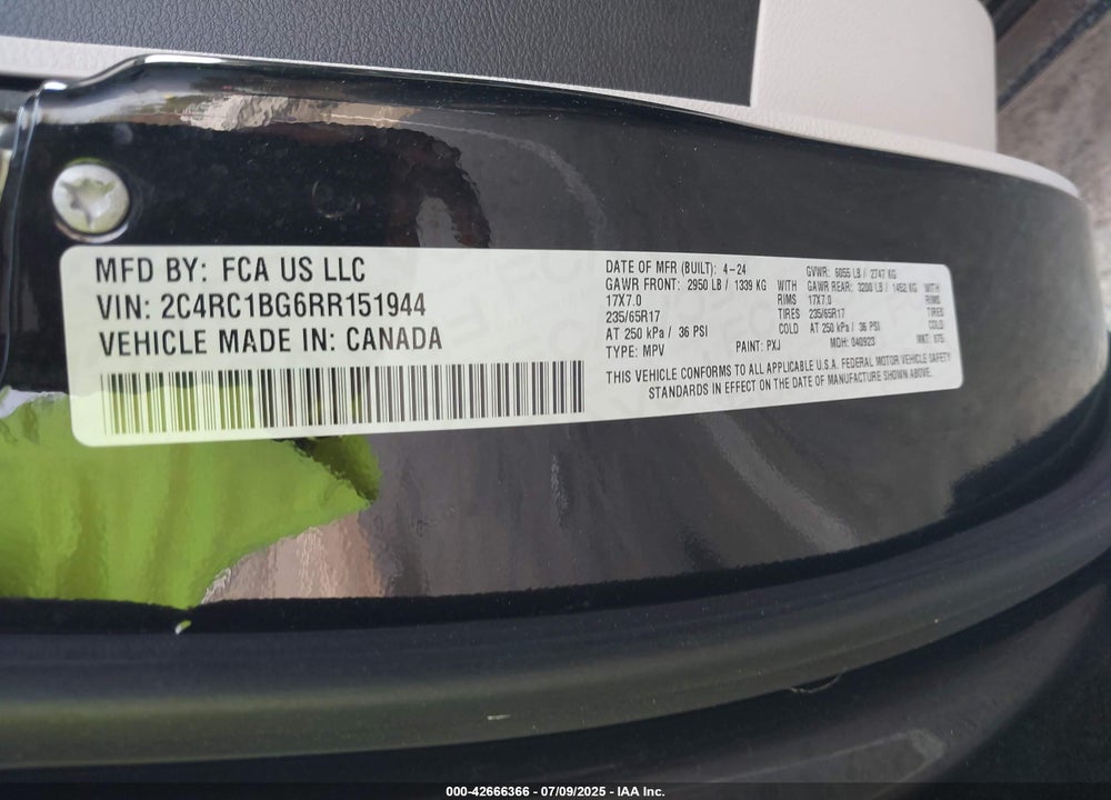 2024 CHRYSLER PACIFICA TOURING L VIN: 2C4RC1BG6RR151944