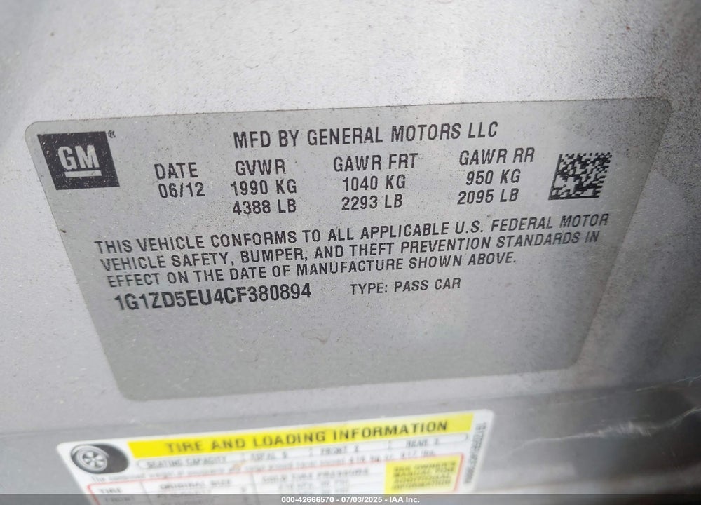 2012 CHEVROLET MALIBU 2LT VIN: 1G1ZD5EU4CF380894