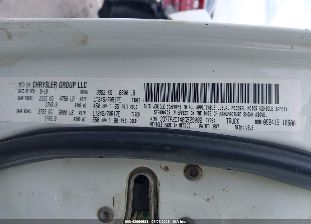 2011 RAM RAM 2500 VIN: 3D7TP2CTXBG529082