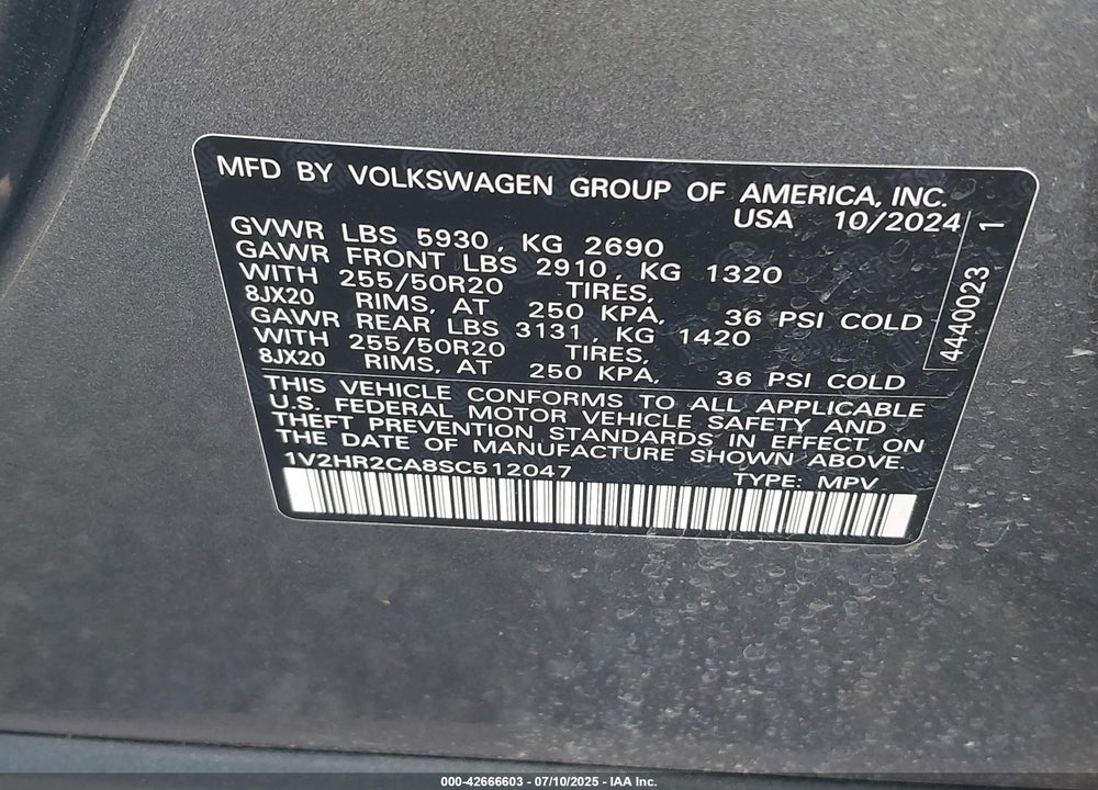 2025 VOLKSWAGEN ATLAS 2.0T SE W/TECHNOLOGY VIN: 1V2HR2CA8SC512047