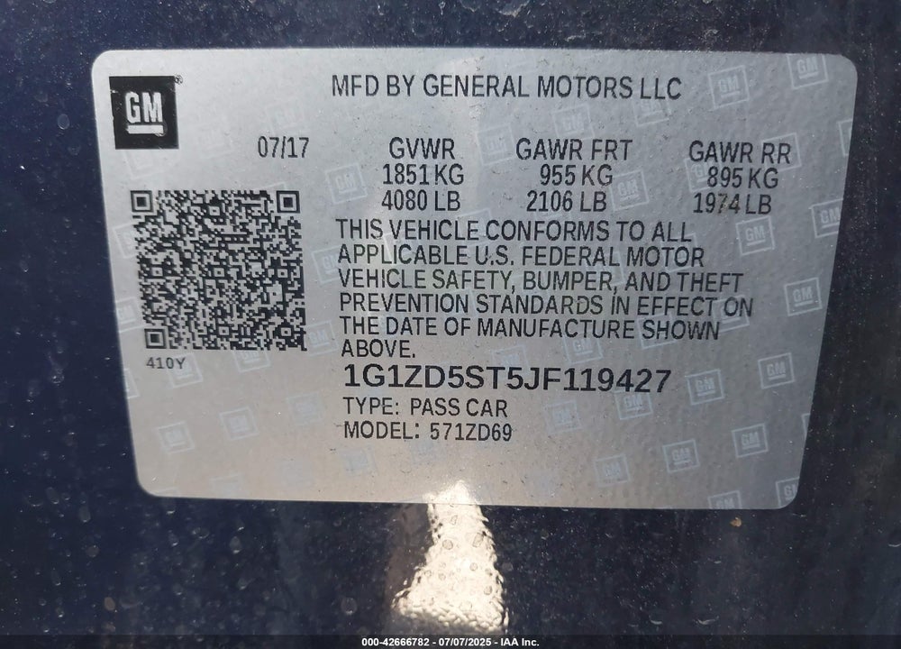 2018 CHEVROLET MALIBU VIN: 1G1ZD5ST5JF119427
