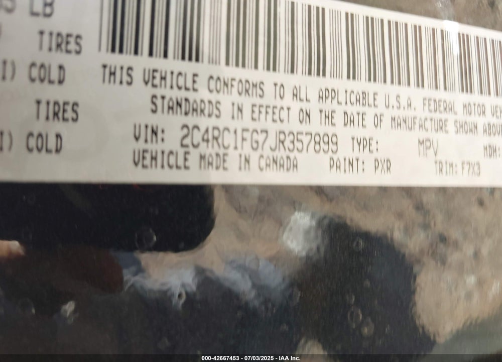 2018 CHRYSLER PACIFICA TOURING PLUS VIN: 2C4RC1FG7JR357899