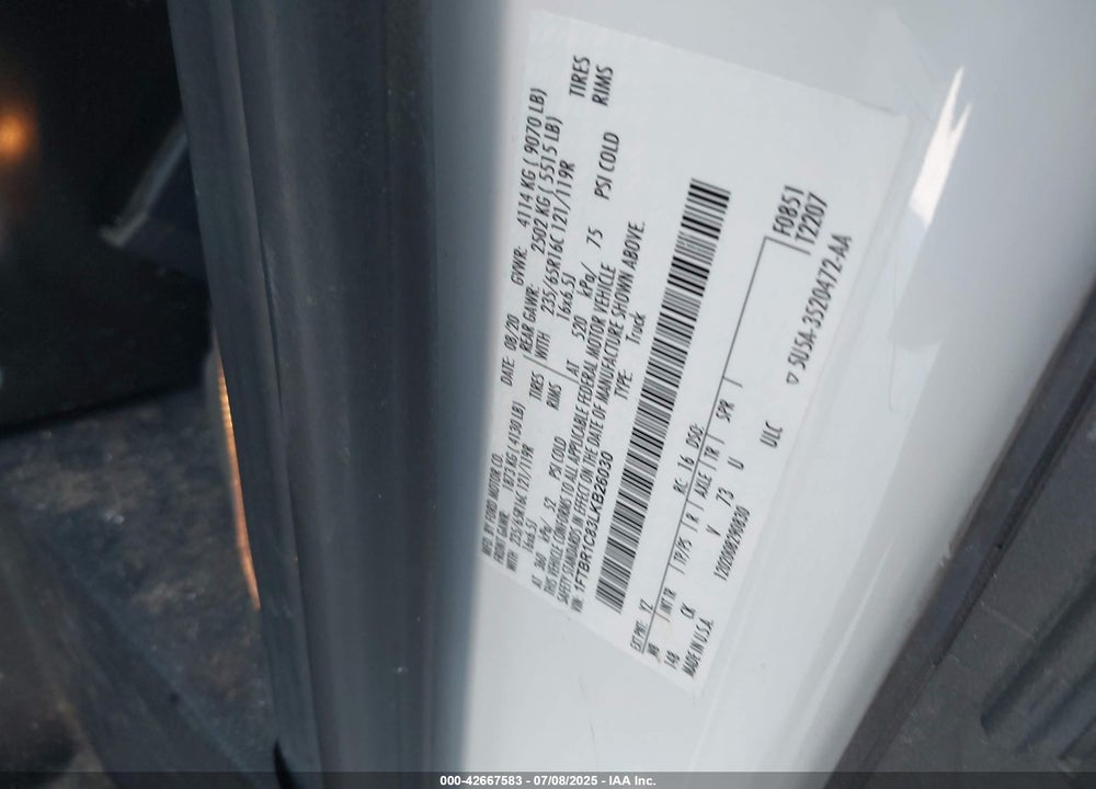 2020 FORD TRANSIT-250 VIN: 1FTBR1C83LKB26030