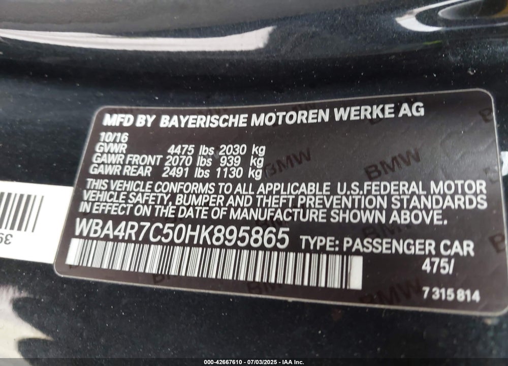 2017 BMW 430I VIN: WBA4R7C50HK895865