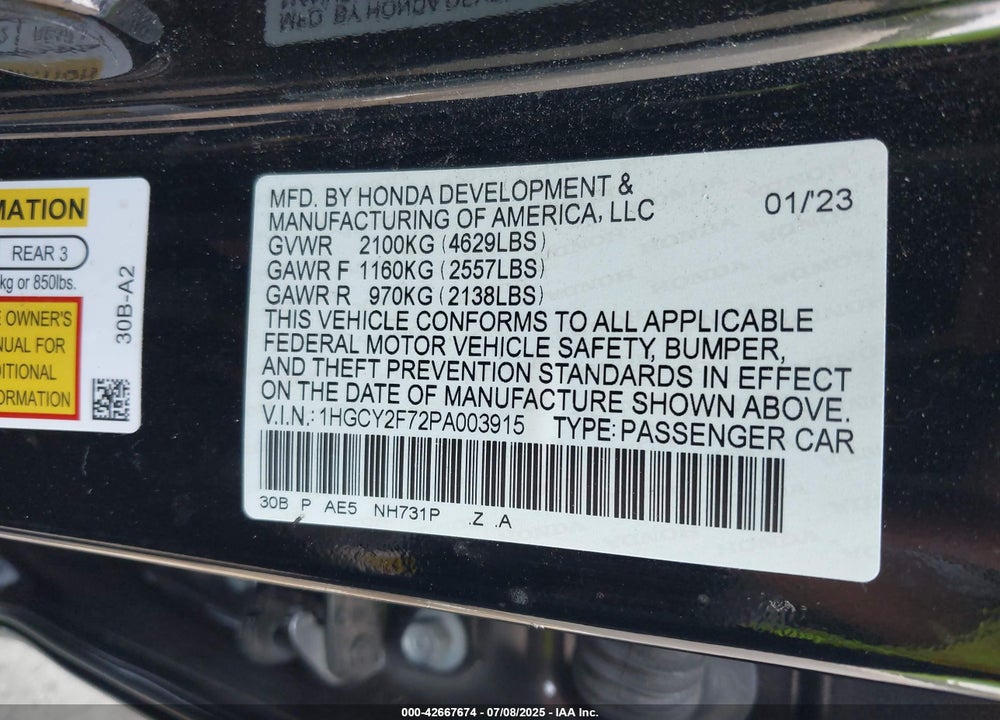 2023 HONDA ACCORD HYBRID SPORT-L VIN: 1HGCY2F72PA003915