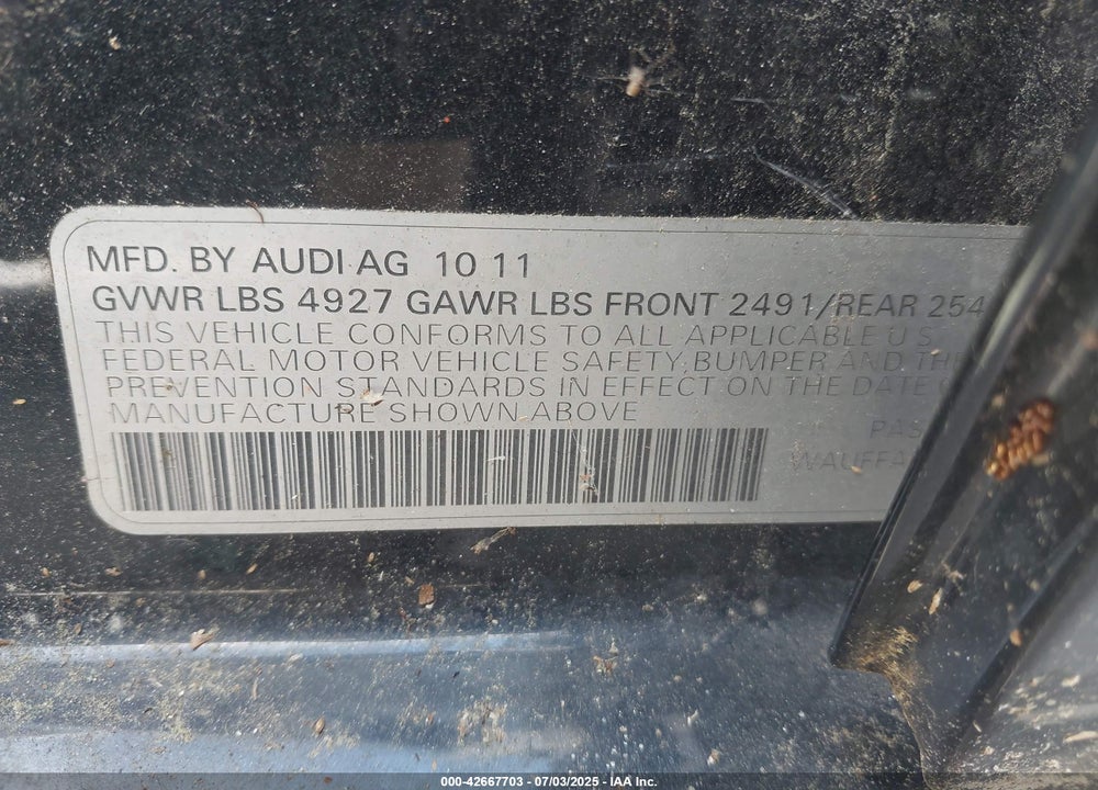 2012 AUDI A4 VIN: WAUFFAFL9CN013317