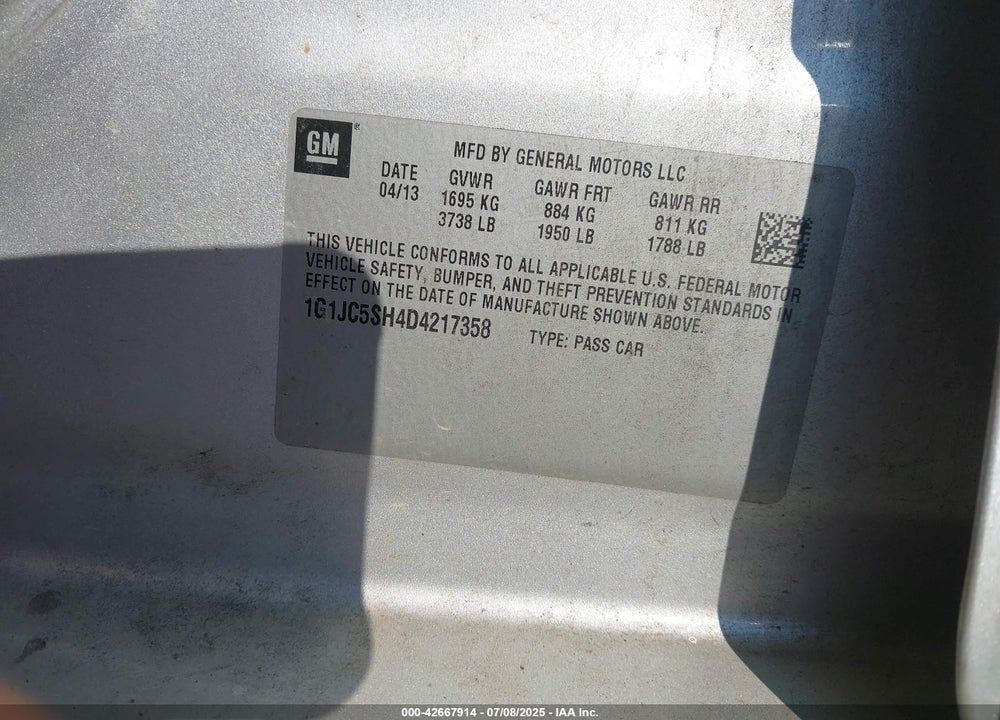 2013 CHEVROLET SONIC VIN: 1G1JC5SH4D4217358