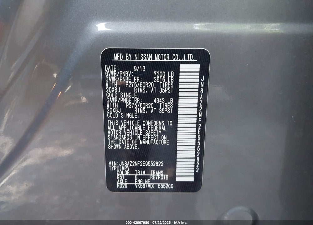 2014 INFINITI QX80 VIN: JN8AZ2NF2E9552822