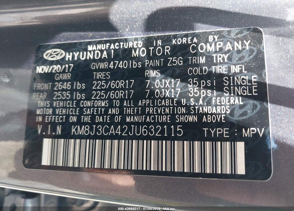 2018 HYUNDAI TUCSON SEL PLUS VIN: KM8J3CA42JU632115
