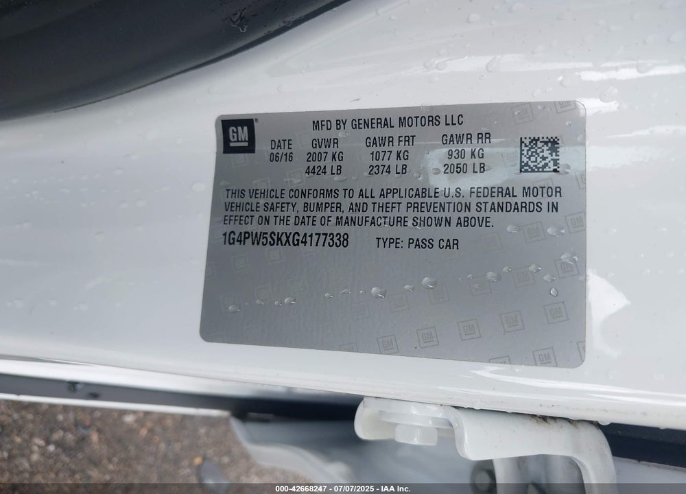 2016 BUICK VERANO VIN: 1G4PW5SKXG4177338