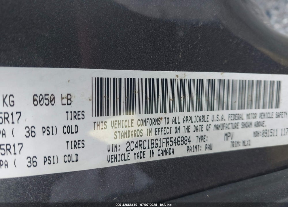 2015 CHRYSLER TOWN & COUNTRY TOURING VIN: 2C4RC1BG1FR546884