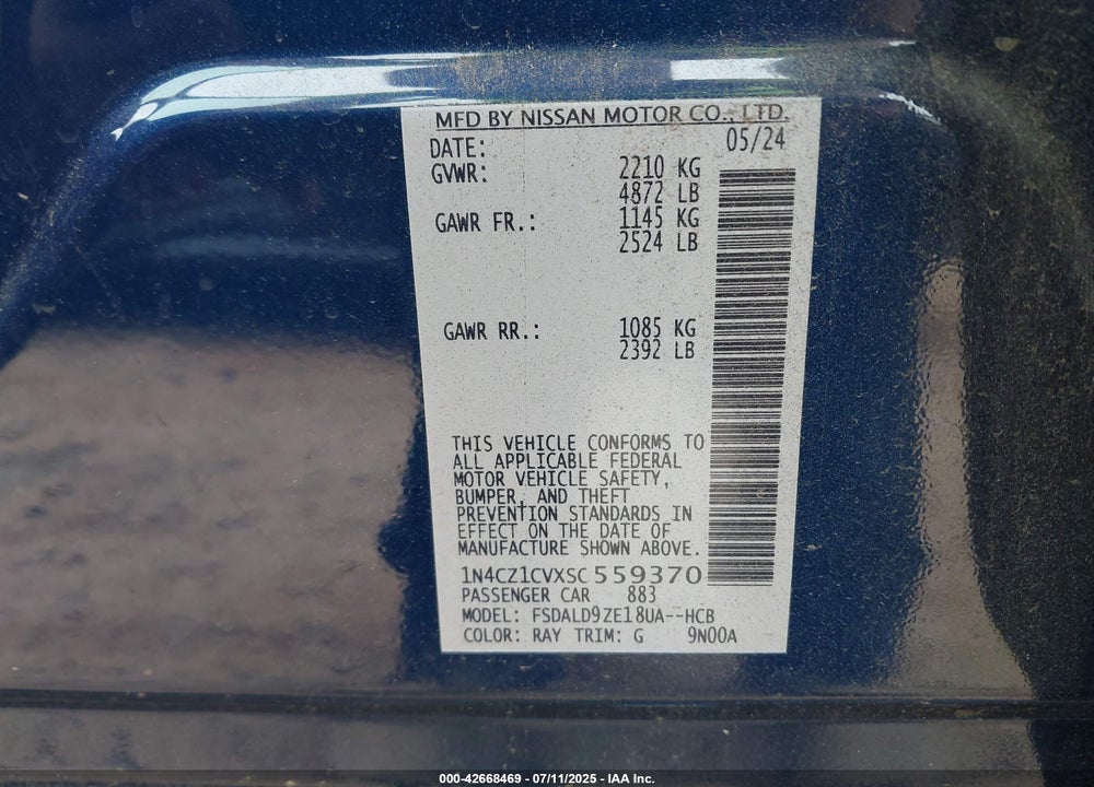 2025 NISSAN LEAF SV PLUS VIN: 1N4CZ1CVXSC559370