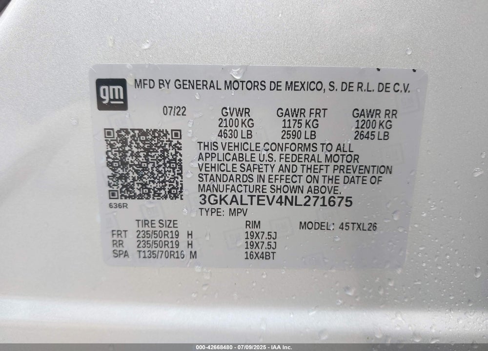 2022 GMC TERRAIN VIN: 3GKALTEV4NL271675