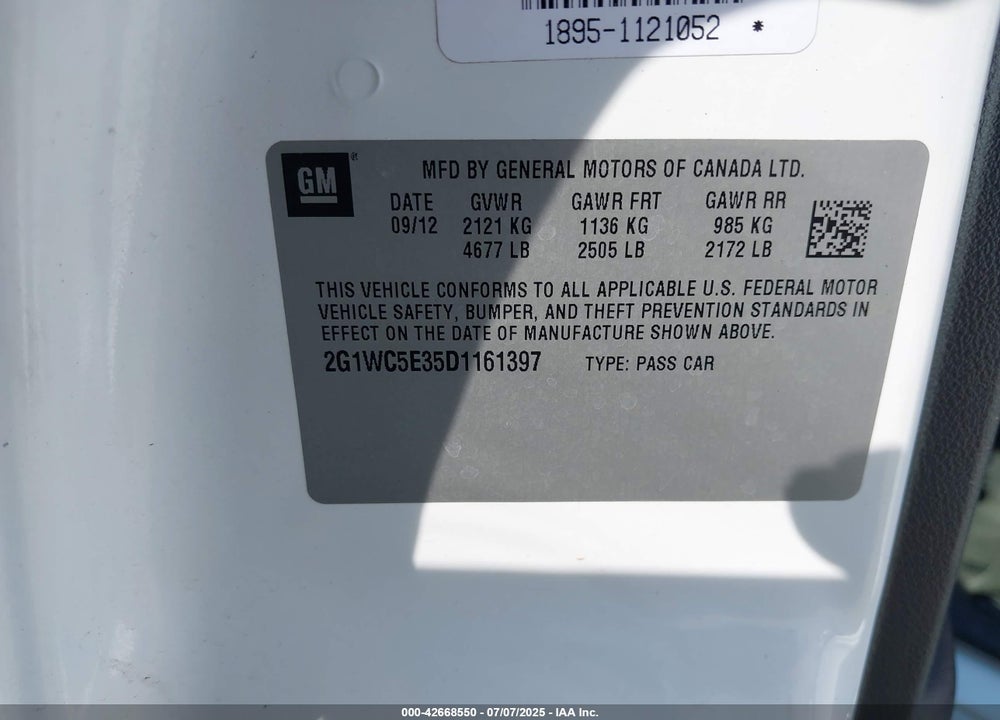 2013 CHEVROLET IMPALA VIN: 2G1WC5E35D1161397
