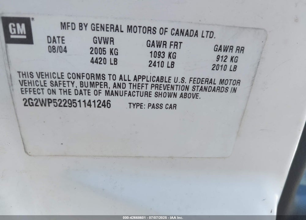 2008 PONTIAC GRAND PRIX VIN: 2G2WP552981132398