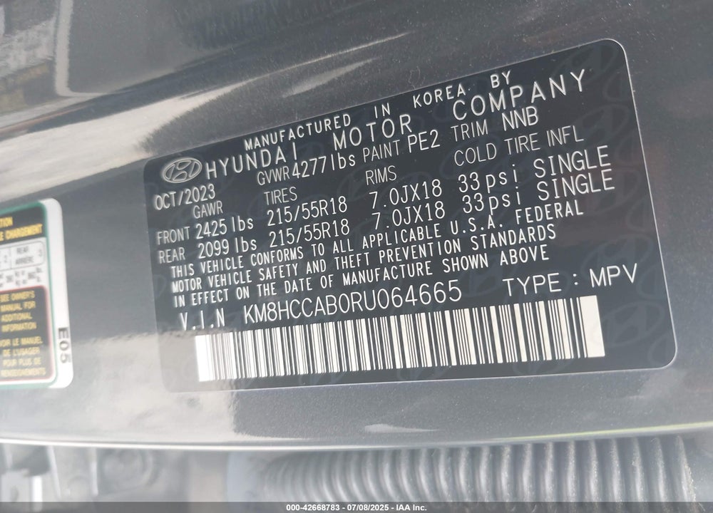 2024 HYUNDAI KONA VIN: KM8HCCAB0RU064665