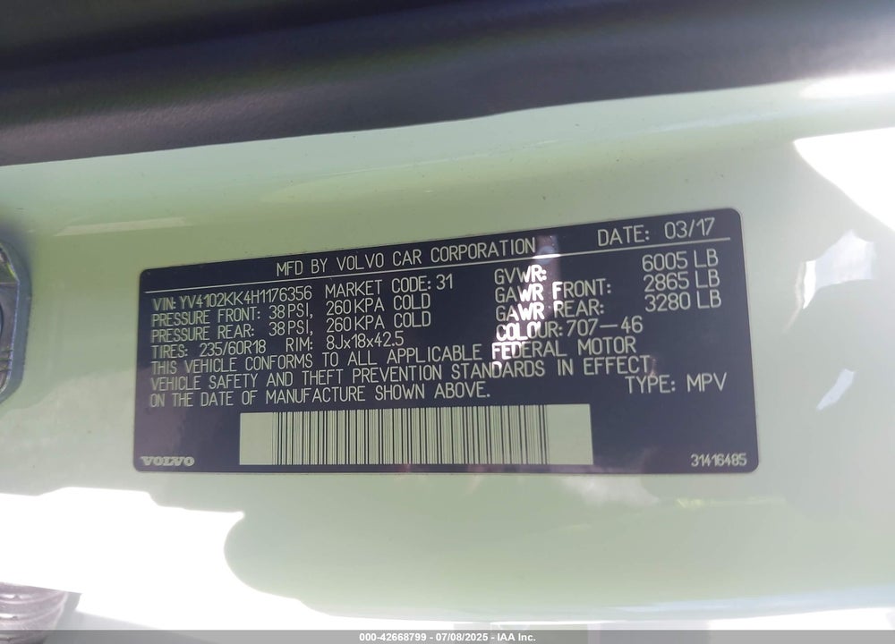 2017 VOLVO XC90 VIN: YV4102KK4H1176356