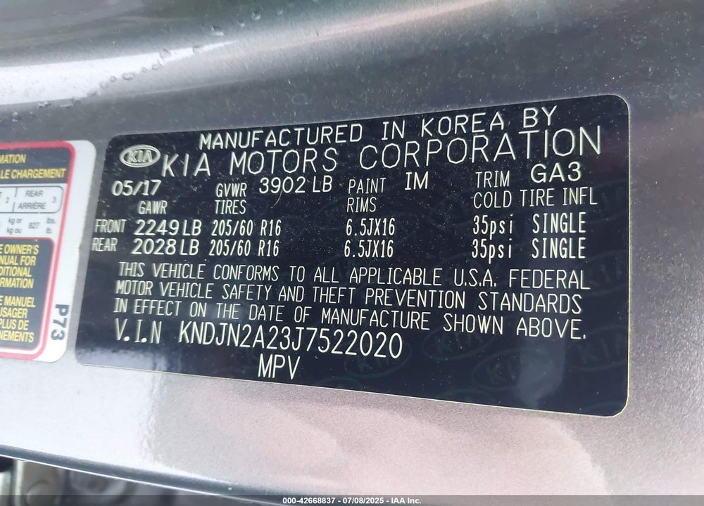 2018 KIA SOUL VIN: KNDJN2A23J7522020