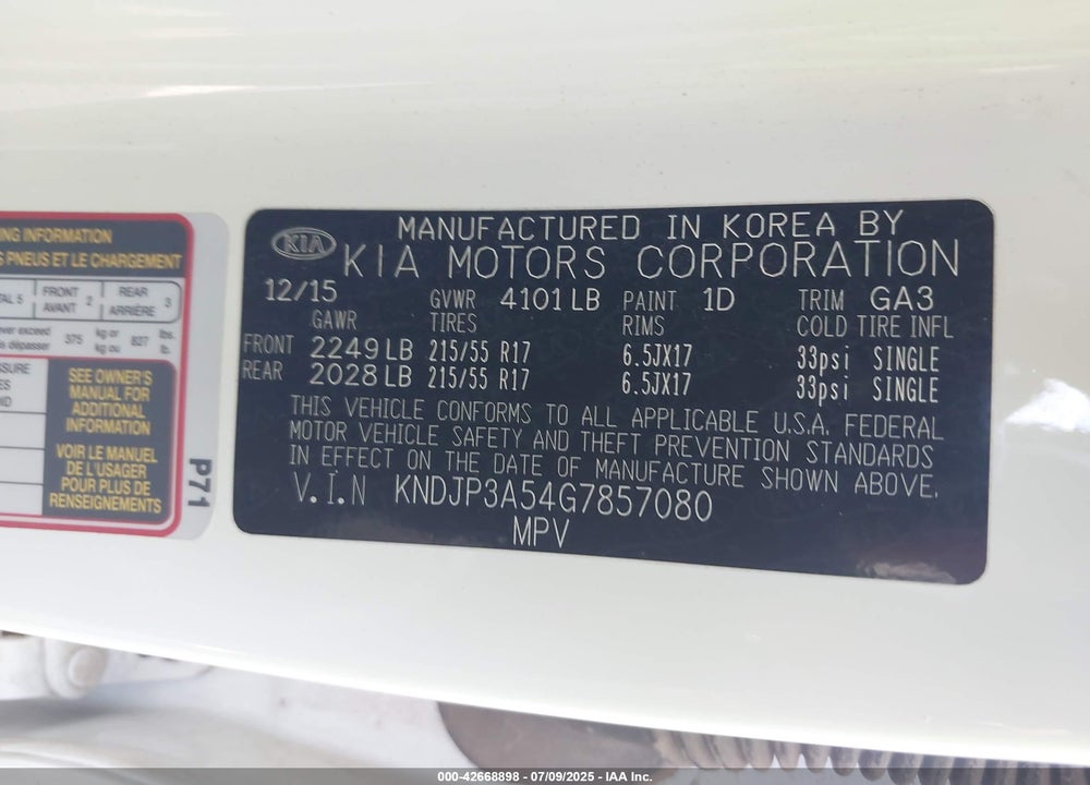 2016 KIA SOUL VIN: KNDJP3A54G7857080