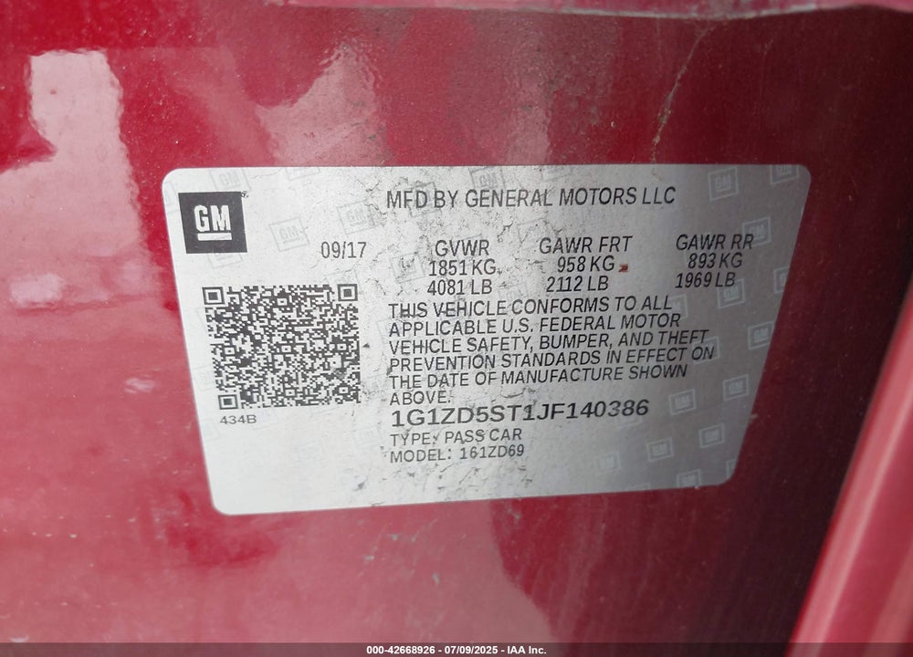 2018 CHEVROLET MALIBU LT VIN: 1G1ZD5ST1JF140386