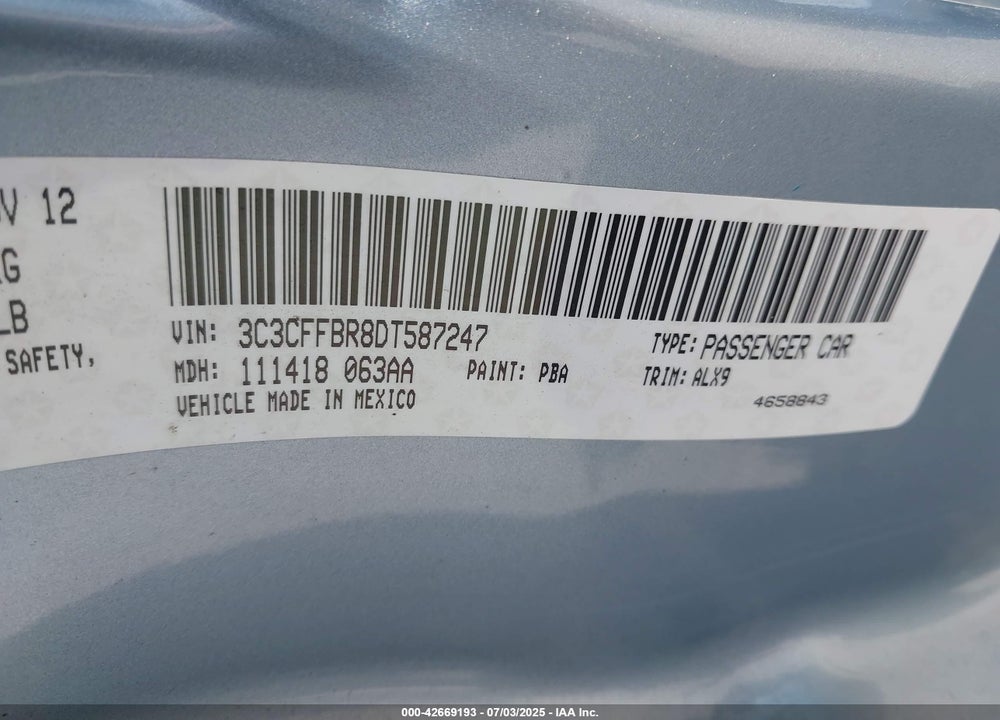 2013 FIAT 500 SPORT VIN: 3C3CFFBR8DT587247
