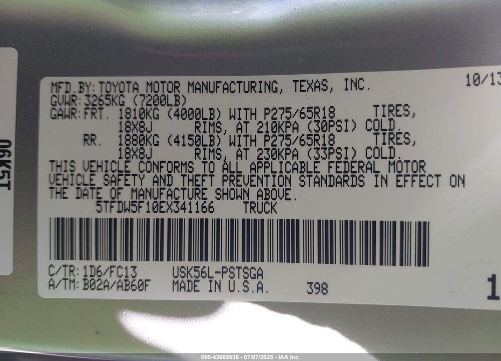 2014 TOYOTA TUNDRA VIN: 5TFDW5F10EX341166