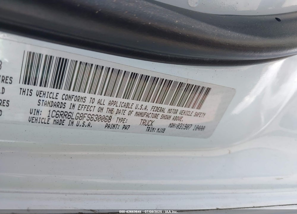 2015 RAM 1500 VIN: 1C6RR6LG8FS630068