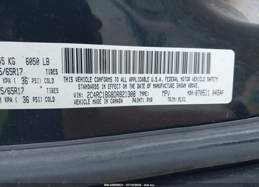 2013 CHRYSLER TOWN & COUNTRY TOURING VIN: 2C4RC1BG8DR821308