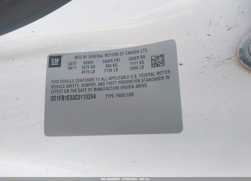 2012 CHEVROLET CAMARO VIN: 2G1FB1E33C9113294