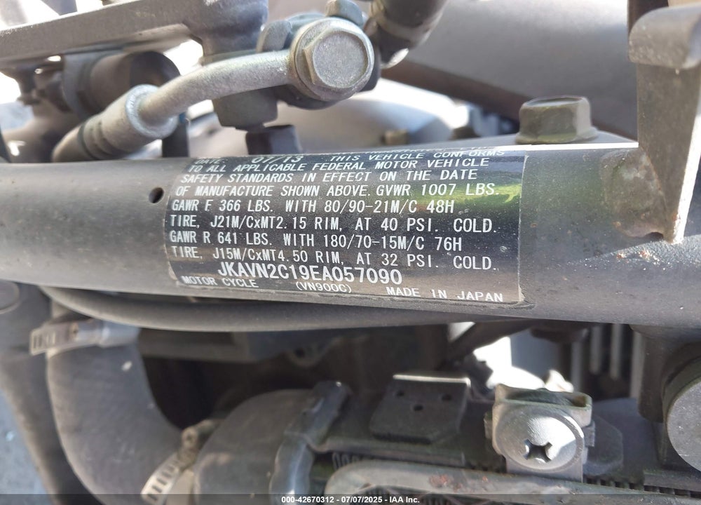 2014 KAWASAKI VN900 VIN: JKAVN2C19EA057090