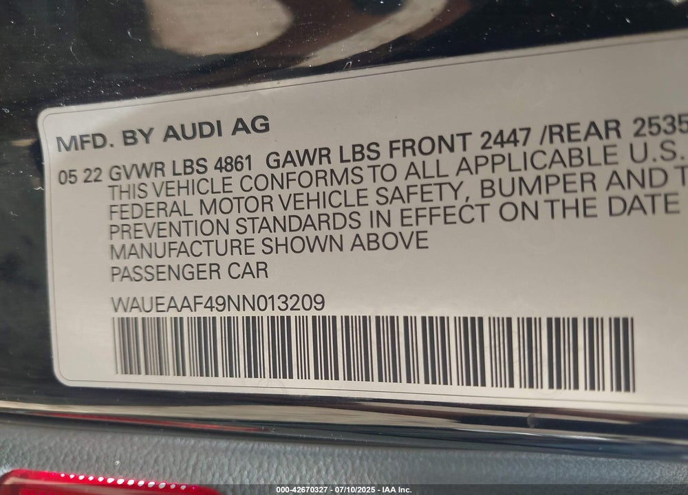 2022 AUDI A4 VIN: WAUEAAF49NN013209